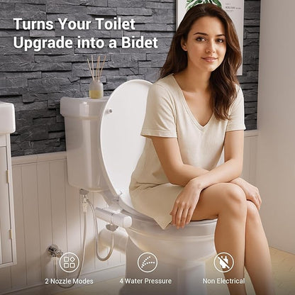 Bidet Attachment for Toilet - Dual Retractable Nozzles Bidet(Hygienic Rear & Feminine Wash) with Adjustable Water Pressure, Ultra Slim Non-Electric Bidet, Easy Installation (White)