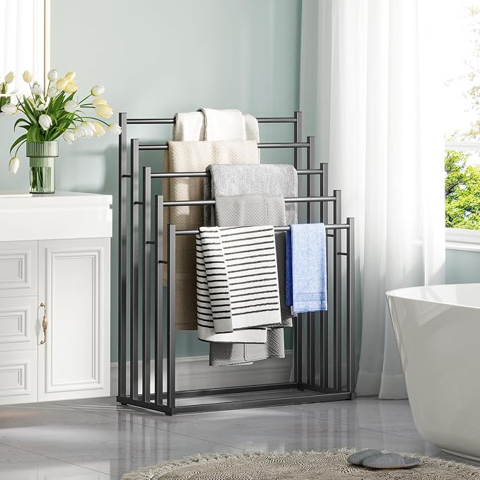 Honiter Towel Racks for Bathroom, 5 Tier Wide Towel Drying Rack Outdoor, Free Standing Towel Rack, Pool Towel Blanket Stand and Display Rack for Oversized Bath Towels