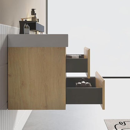 36" Floating Bathroom Vanity with Sink, Modern Bathroom Cabinet with Top and Soft Close Drawers, Spacious Storage for Small Space, Natural Oak - Lavanda Collection