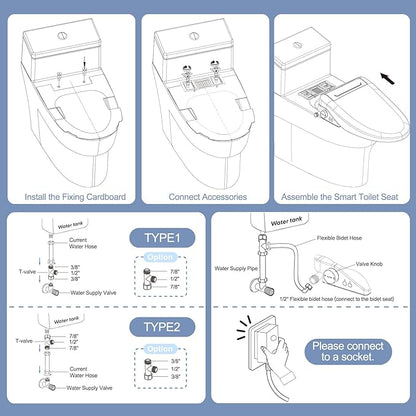 Bidet Toilet Seat Elongated, Smart Heated Bidet Toilet Seats with AUTO - Water & Dryer Slow Close Lid, Nozzle for 4 Cleaning Modes, Remote Control - Adjustable Water Pressure & Temp, LED Lighting