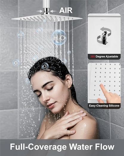 Aolemi Shower System with Rain Head and Handheld,12-Inch,Polish Chrome | High-Pressure Shower Faucet Set with Dual-Function Handheld,Rough-In Valve,1.8 GPM,Ceiling Mount Trim Kit