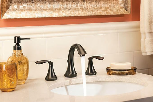 Moen Eva Oil-Rubbed Bronze Two-Handle High-Arc 8-Inch Widespread Bathroom Faucet with Drain Assembly, Valve Required, T6420ORB