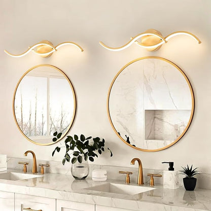 Gold Curved 5CCT Bathroom Vanity Light Fixture Over Mirror, 23.62 inch Modern LED Wall Lamp Dimmable Bathroom Light Fixture Modern Wall Sconces