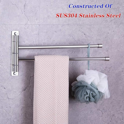 GERZWY Bath Towel Rack Hanger Towel Holder Organizer Bathroom Swing Arm Towel Bars 2-Arm Wall Mount Stainless Steel Polished Finish