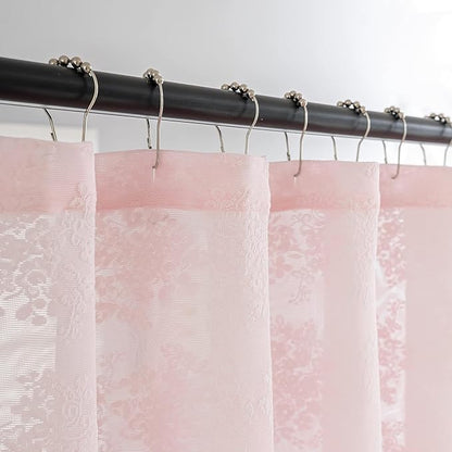 TUDECO Pink Lace Shower Curtain with Attached Valance, 72W x 84L Inch | Long Bathroom Curtain, Coquette Feminine Charm, Soft Color, Brightens Space, Scalloped Edges Reinforced Holes