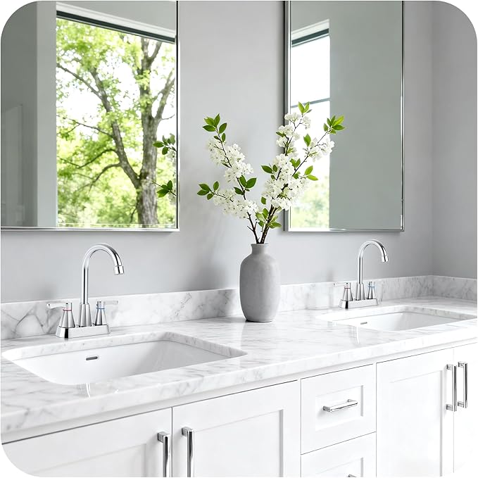 Polished Chrome Bathroom Faucet 3 Hole, 4 Inch 2-Handle Centerset Bathroom Sink Faucet, Faucet for Bathroom Sink 360° Swivel Bathroom Faucets RV Lavatory Vanity Faucet with Pop-up Drain
