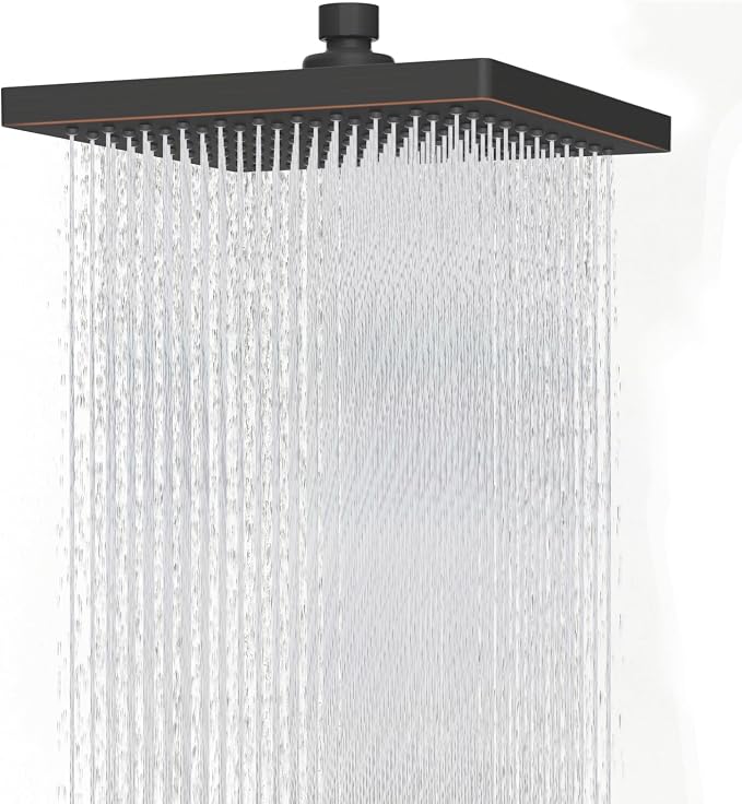 Hibbent cUPC Certified Thick Metal 8'' Rain Shower Head, Oil Rubbed Bronze | High Pressure Shower Head, Bathroom Waterfall Shower Heads, High Flow Fixed Showerheads with Adjustable Brass Ball Joint