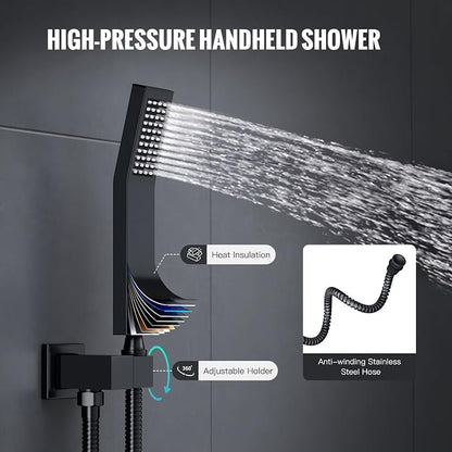 SR SUN RISE Shower System with Push Button Diverter, Wall Mounting Luxury 10 Inch Rain Shower Head with Handheld Spray, High Pressure Shower Faucet Combo Set with Rough-in Valve, Matte Black
