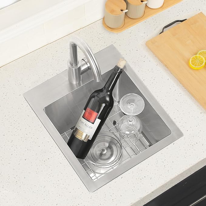 Hotis Drop in Bar Sink, 13x15 Inch Topmount RV Small Kitchen Wet Bar Sink, Stainless Steel Small Kitchen Sinks Brushed Nickel for Laundry Wet Bar Prep RV Office Outdoor Yard
