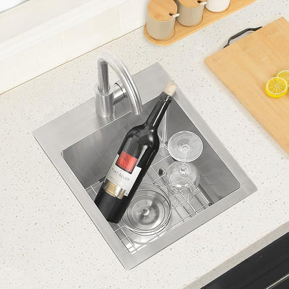 Hotis Drop in Bar Sink, 13x15 Inch Topmount RV Small Kitchen Wet Bar Sink, Stainless Steel Small Kitchen Sinks Brushed Nickel for Laundry Wet Bar Prep RV Office Outdoor Yard