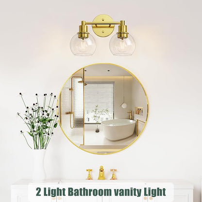 2 Light Bathroom Light Fixtures, Brushed Brass Bathroom Vanity Lights, Modern Vanity Lights 2-Light Globe Bathroom Vanity Lighting Fixture Over Mirror
