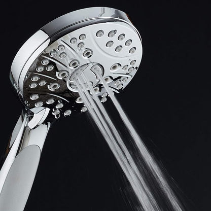 High Pressure 6-setting Luxury Handheld Shower Head – Extra Long 6 Foot Stainless Steel Hose – Anti Clog Jets – Anti Slip Grip – Top US Brand – Includes Extra Wall Bracket – Chrome Finish