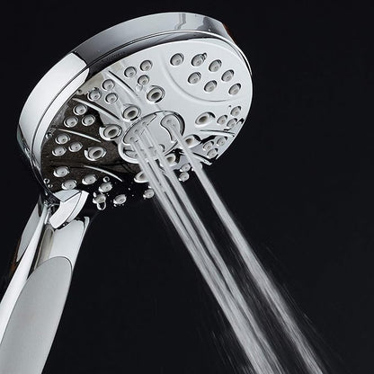 for California - High Pressure 6-setting Luxury Handheld Showerhead, Extra Long 6 Ft Stainless Steel Hose, Anti Clog Jets, Anti Slip Grip, Top US Brand, Extra Wall Bracket - Chrome Finish