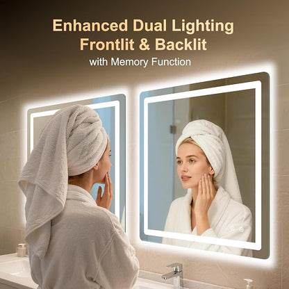 LED Bathroom Mirror, 30"x30" Bathroom Vanity Mirror with Lights | Smart Anti-Fog, Dimmable, 3 Color Modes, Backlit+Front Lit, Memory Function, HD Tempered Glass,Horizontal/Vertical,ETL Listed