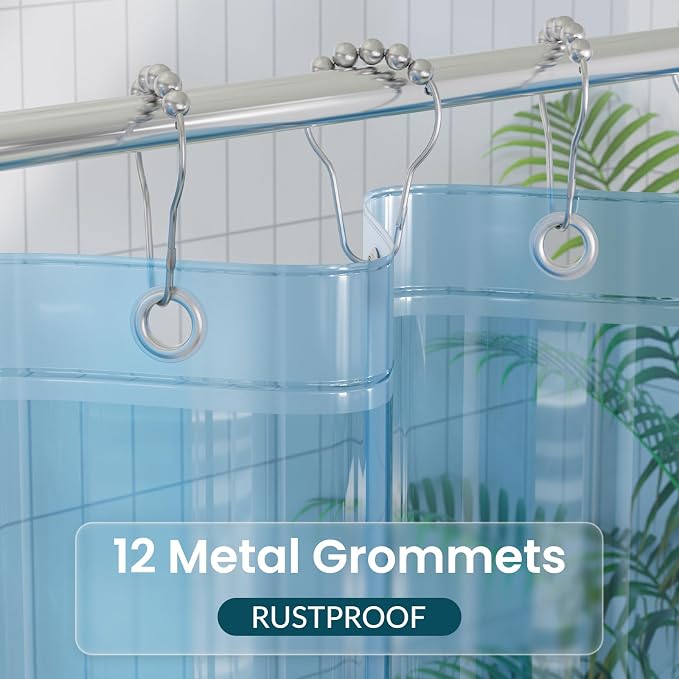 Titanker Shower Curtain Liner, Plastic Shower Liner PEVA 72 x 72 Lightweight Waterproof Shower Curtains for Bathroom with Magnets and Rustproof Grommets, Clear Blue