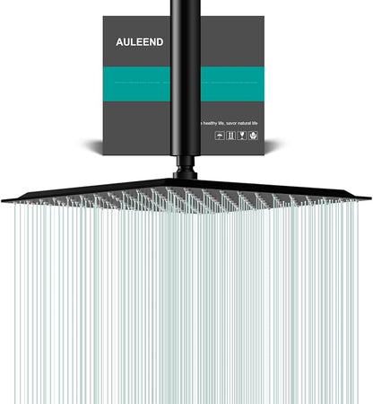 Square Rain Shower Head, High Flow Stainless Steel,Work with any decorative style，All Metal Rainfall Shower Head (Matte Black, 12)