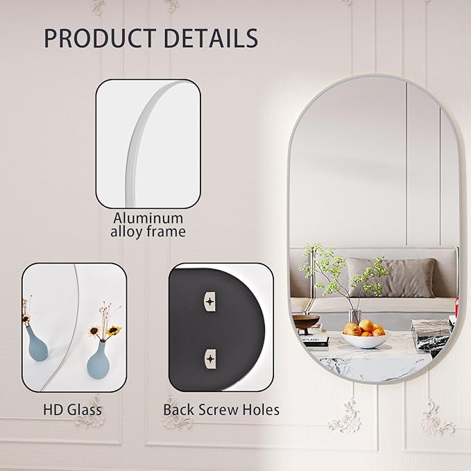 Oval Bathroom Mirror,20x28'' Silver Mirror,Wall Mirror,Bathroom Mirror Oval,Pill Shaped Mirror,Entryway (Silver)