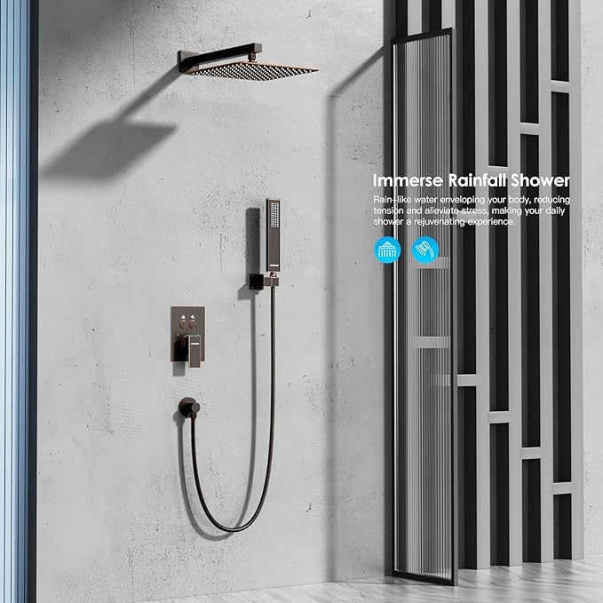 Shower System Shower Faucet Set with Push-Button Diverter and Wall Supply Elbow 12 Inch Shower Head ORB