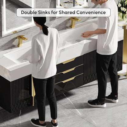 homary 60" Floating Bathroom Vanity Set with Double Sink, Modern Bathroom Sink Cabinet Storage Cabinet with Sintered Stone Countertop and Ample Storage, Black
