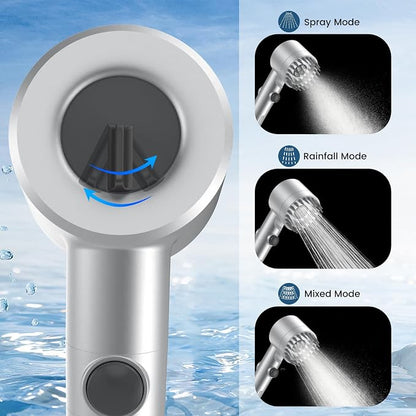 Filtered Shower Head with Handheld, High Pressure Water Flow and Multiple Spray Modes Shower Head with Filter, Power Wash for Hard Water, Showerhead with ON/OFF Switch for Pets Bath (Silver) | ON/OFF Switch,4 Spray,Built-in Power Wash,Detachable Shower...