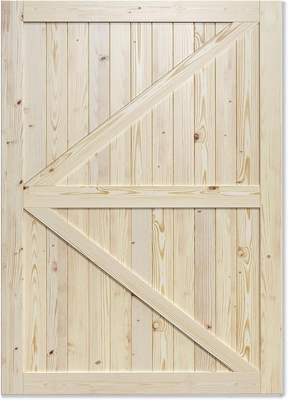SmartStandard 60in x 84in Sliding Barn Wood Door, Natural, Fit 10FT Rail | Pre-Drilled Ready to Assemble, DIY Unfinished Solid Spruce Wood Panelled Slab, Interior Single Door Only, K-Frame