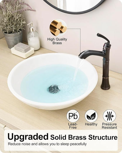 Brass Tall Bathroom Faucet 1 Hole, Oil Rubbed Bronze Bathroom Vessel Sink Faucet Single Handle with Pop-Up Drain & Pre-Installed Hoses, 5 Mins Install