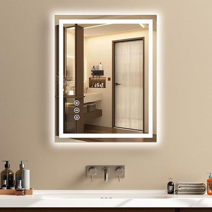 24x30 LED Bathroom Mirror with Lights - Dimmable, Anti-Fog, 3 Color Backlit & Front Lit Mirror for Bathroom, Shatter-Proof Tempered Glass, Easy Installation