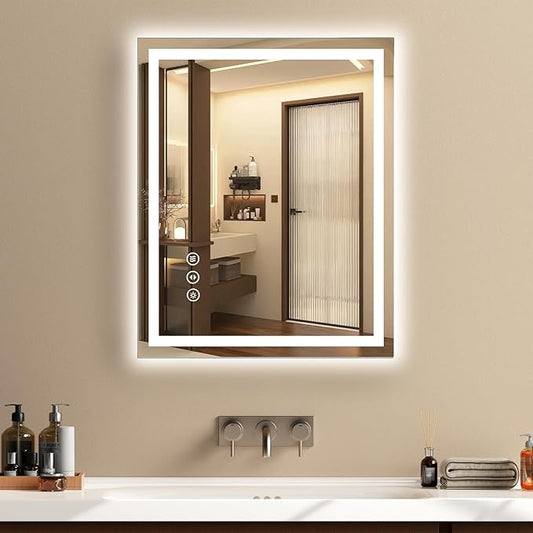 24x30 LED Bathroom Mirror with Lights - Dimmable, Anti-Fog, 3 Color Backlit & Front Lit Mirror for Bathroom, Shatter-Proof Tempered Glass, Easy Installation