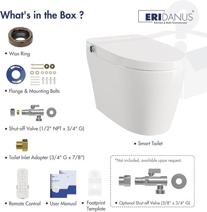 One Piece Smart Bidet Toilet, Wash & Dry, Foot Sensor Flush | Off Seat Auto Flush, Heated Seat, Instant Warm Water, Self Cleaning Wand, Adjustable Wash Settings, Pre Wet, Night Light