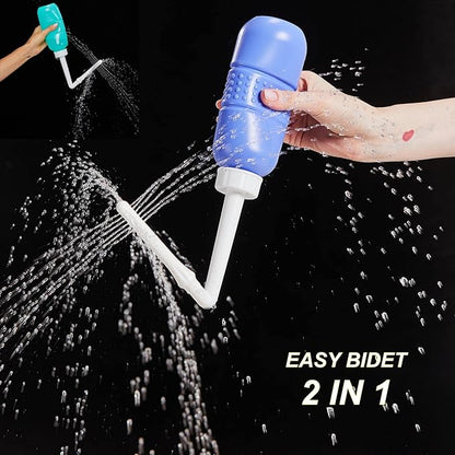 2PCS-Pack 2in1 Vaginal Douche Perineal Irrigation 650ML Portable Bidets + Pocket Bidet Pipe, Travel Bidet with Waterproof Cap, Peri Bottle for Postpartum Essentials