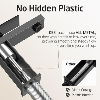 KES Black Bathroom Faucet Single Handle & Bathroom Sink Drain with Overflow, cUPC Certified Vanity Faucet with Pop Up Drain Stopper Stainless Steel Matte Black, L3156ALFF12-BK-C2