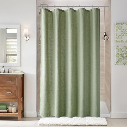 60 Inch Shower Curtain - Stall Narrow Half Green Linen Ultra Thick Fabric Shower Curtain Set with Hooks, Boho Farmhouse Rustic RV Camper Bath Curtains for Bathroom, Sage Green, 60 x 72