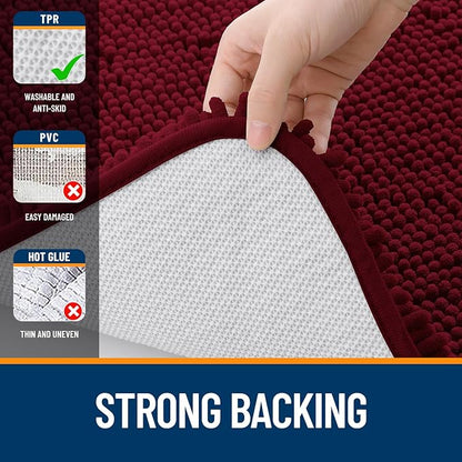 OLANLY Bathroom Runner Rugs 47x17, Extra Soft Absorbent Chenille Bath Rugs | Burgundy, Quick-Drying Rubber Backing, Washable Long Bath Mat for Bathroom Floor, Tub and Shower, Home Decor Accessories