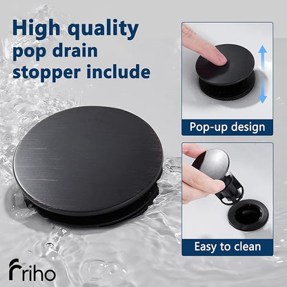 Friho Centerset Lead-Free Modern Commercial 2-Handle Oil Rubbed Bronze Bathroom Faucet, 3 Hole 4 inch RV Bath Vanity Faucets with Drain Stopper and Water Hoses