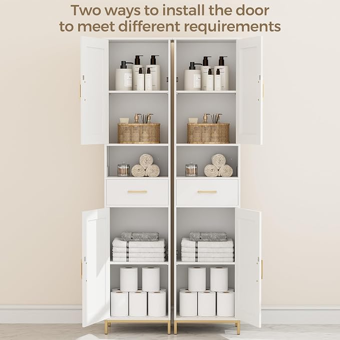Homhedy 67" H Bathroom Storage Cabinet, Tall Bathroom Cabinet, White | Narrow Cabinet with Doors and Drawer, Adjustable Shelves, Floor Cabinet for Bathroom, Living Room, Kitchen, Dining Room