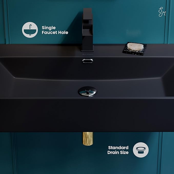 Swiss Madison Claire 30” Rectangle Wall-Mount Bathroom Sink in Matte Black