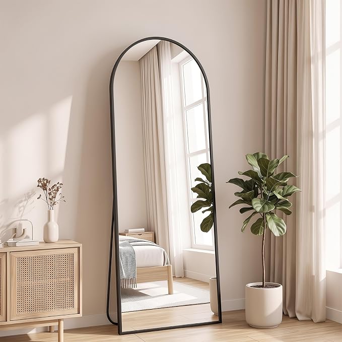 NEWBULIG Arched Full Length Floor Mirror 58"x19", Body Standing Mirror | Wall Hanging or Leaning, Shatter-Proof Glass, Aluminum Alloy Frame with Stand, Home Decor Bedroom, Black