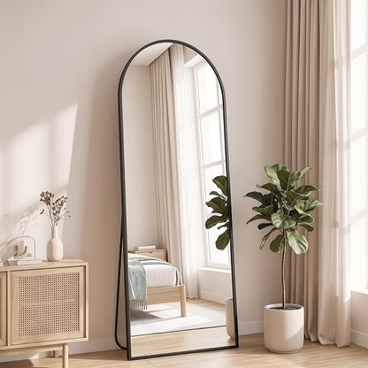 NEWBULIG Arched Full Length Floor Mirror 58"x19", Body Standing Mirror | Wall Hanging or Leaning, Shatter-Proof Glass, Aluminum Alloy Frame with Stand, Home Decor Bedroom, Black