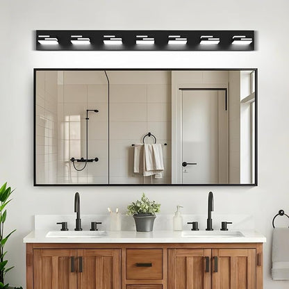 LED Modern Bathroom Vanity Light Fixtures 7-Light 5CCT Dimmable Matte Black Vanity Lights for Bathroom Lighting Fixtures Over Mirror, with 350° Rotatable Acrylic Heads, 48-inch