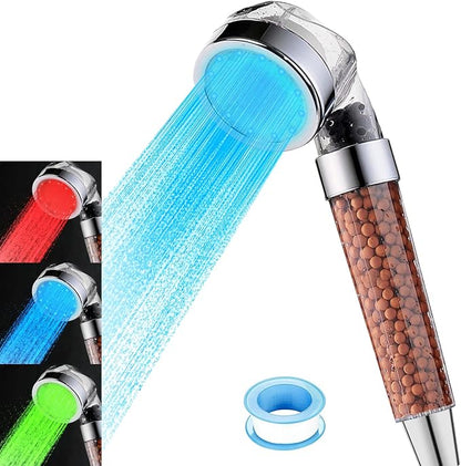 Vacto Temperature Controlled 3-color Changing Shower Head Kit, Water Saving Showerheads with Filtration Beads, LED High Pressure Handheld Shower Head Set (No Hose and Bracket)