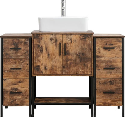 UEV 48" Antique Bathroom Vanity, Dark Brown Bathroom Vanity Set with Sink and 3 Drawers Side Cabinet Combo, Iron Wood Bathroom Cabinet with Adjustable Water Temperature Faucet (T03)