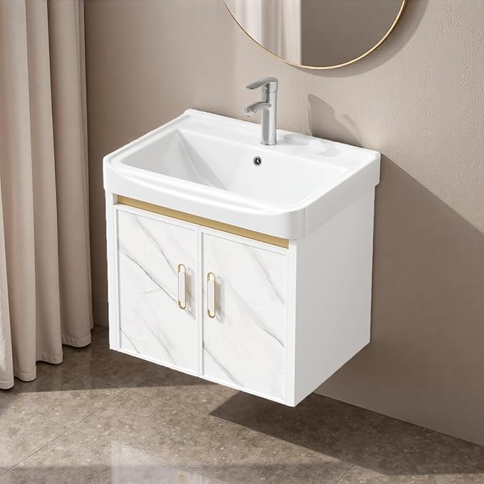 20-inch Off-White Wall-Mounted Compact Bathroom Mini Vanity Unit 20-inch Basin with Sink Designed for Compact Bathrooms Floating Vanity Unit