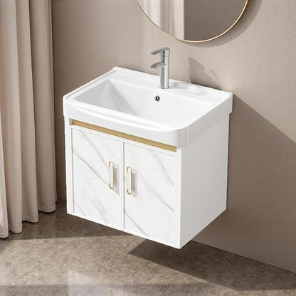 20-inch Off-White Wall-Mounted Compact Bathroom Mini Vanity Unit 20-inch Basin with Sink Designed for Compact Bathrooms Floating Vanity Unit