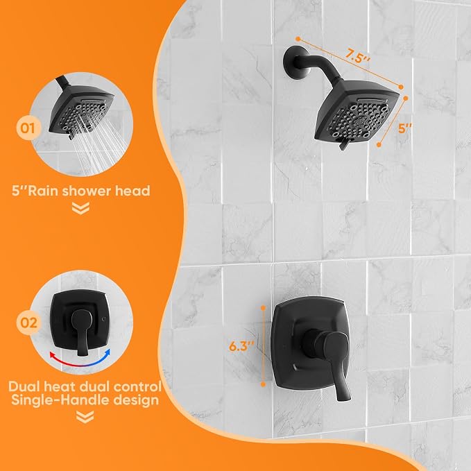 Black Shower Head And Faucet Set Complete With Valve Shower Fixtures With 6 Inch High Pressure Rain Shower Head Trim kit Regaderas Para bBaño Modernas