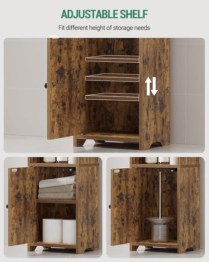 Bathroom Storage Cabinet, Corner Floor Cabinet with Doors and Adjustable Shelf, Narrow Toilet Paper Cabinets, Bathroom Organizer for Small Spaces, Rustic Brown BC39701X