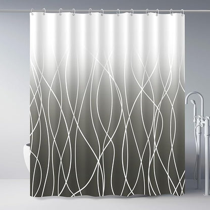 Striped Shower Curtain for Bathroom, Ombre Dark Grey, 72" W x 72" L | with Hooks, Modern Hotel Style, Water Repellent, Washable, Weighted Hem
