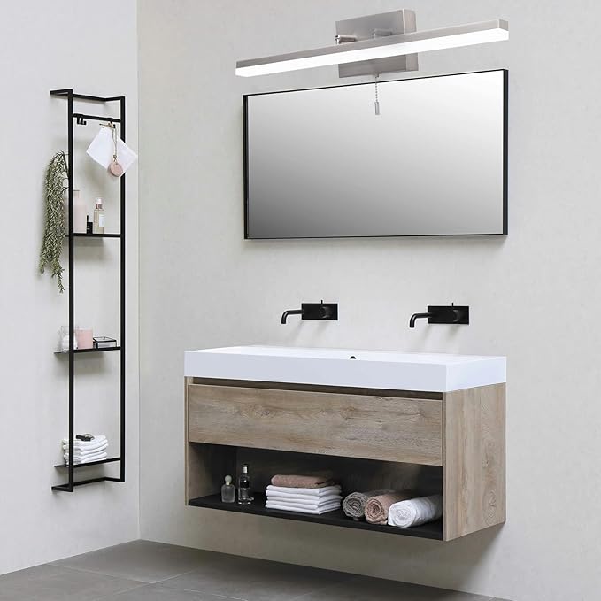 COTULIN 24-Inch Modern Brushed Nickel Bathroom Light Fixture - 180° Rotatable LED Chrome Vanity Light Bar for Over-Mirror Use, 12W Bathroom Sconce Wall Lighting with Switch on/Off