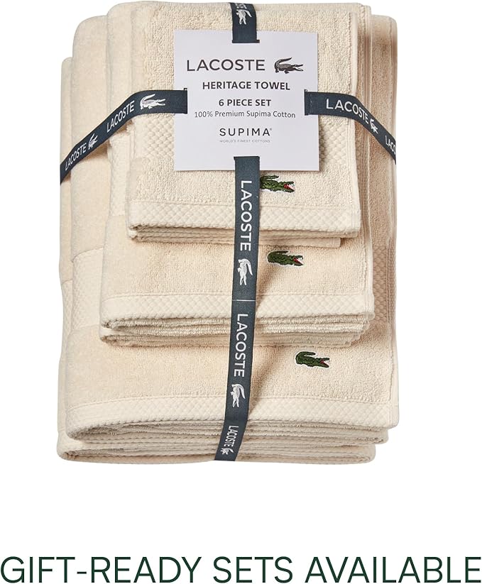 Lacoste Heritage 100% Supima Cotton Bath Sheet, Chalk, 35" x 70" – Highly Absorbent & Quick Drying, Premium Super Soft Bath Towel, Bathroom Essential, Gift for All Occasions, Machine Washable
