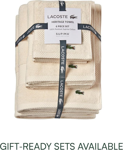 Lacoste Heritage 100% Supima Cotton Bath Sheet, Chalk, 35" x 70" – Highly Absorbent & Quick Drying, Premium Super Soft Bath Towel, Bathroom Essential, Gift for All Occasions, Machine Washable