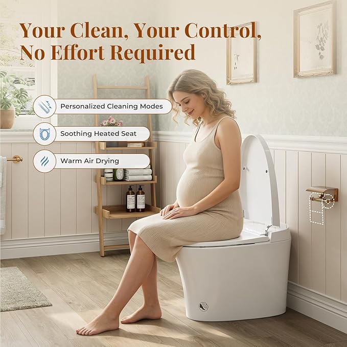ST12P Smart Toilet, Bidet Toilet with ADA Height, Foam Shield & PlasmaClean Technology for Enhanced Comfort & Hygiene, Remote Control, Easy-clean